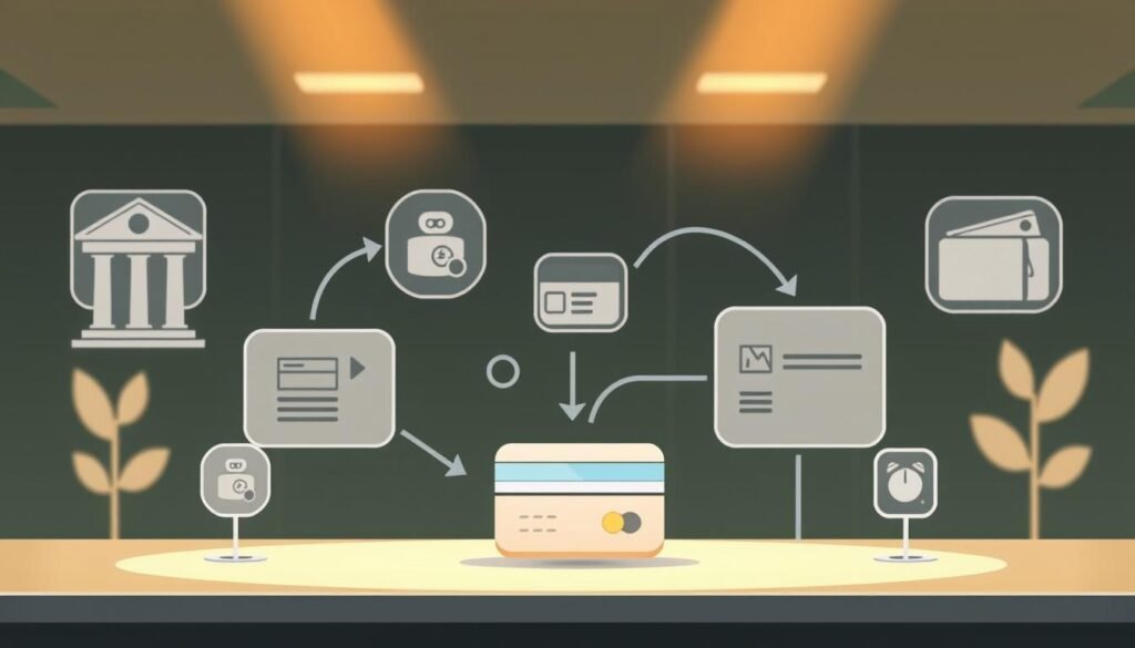 A stylized illustration depicting the various payment methods available to UTown users, including bank transfer, credit/debit card, and e-wallet options. The scene features a modern, minimalist design with clean lines, neutral colors, and geometric shapes to convey a sense of simplicity and efficiency. The foreground showcases different payment icons and symbols, while the middle ground showcases transaction flow and the background provides a subtle sense of digital infrastructure. Warm lighting and a subtle depth of field create a polished, professional atmosphere suitable for the article's financial topic. A stylized illustration depicting the various payment methods available to UTown users, including bank transfer, credit/debit card, and e-wallet options. The scene features a modern, minimalist design with clean lines, neutral colors, and geometric shapes to convey a sense of simplicity and efficiency. The foreground showcases different payment icons and symbols, while the middle ground showcases transaction flow and the background provides a subtle sense of digital infrastructure. Warm lighting and a subtle depth of field create a polished, professional atmosphere suitable for the article's financial topic.