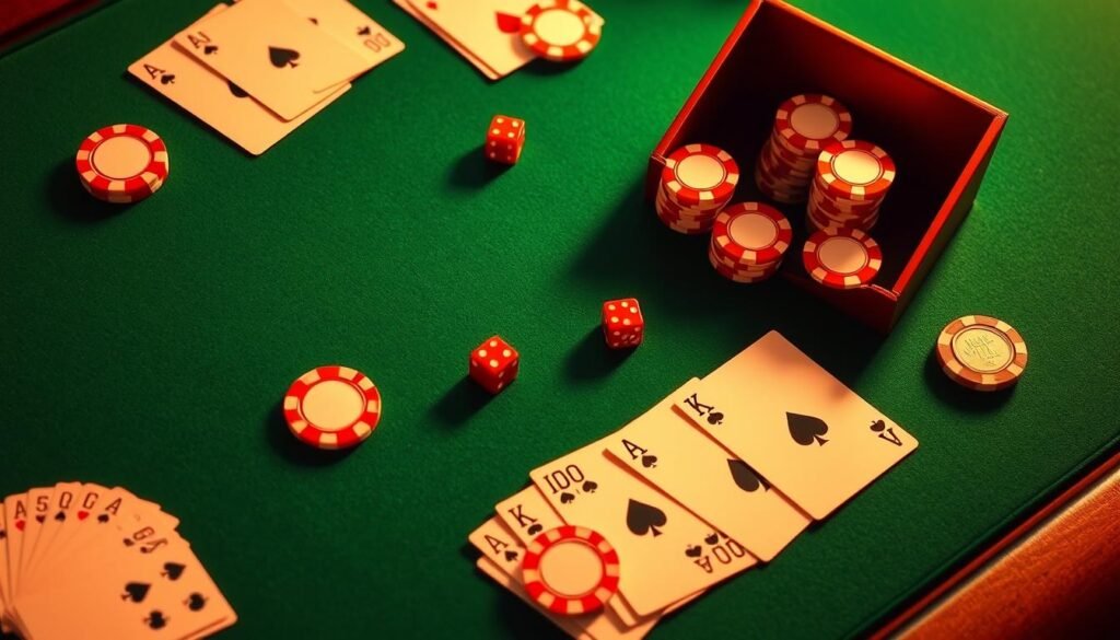 A neatly arranged table with a green felt surface, surrounded by stylized playing cards, casino chips, and dice. The layout is crisp and precise, with a warm, inviting lighting that casts subtle shadows, creating a sense of depth. The composition emphasizes the core elements of baccarat gameplay - the cards, chips, and table - without any distracting clutter. The overall mood is one of elegance and sophistication, befitting the classic casino setting. The scene conveys the essence of the "basic elements of baccarat rules" that are crucial for mastering the game. A neatly arranged table with a green felt surface, surrounded by stylized playing cards, casino chips, and dice. The layout is crisp and precise, with a warm, inviting lighting that casts subtle shadows, creating a sense of depth. The composition emphasizes the core elements of baccarat gameplay - the cards, chips, and table - without any distracting clutter. The overall mood is one of elegance and sophistication, befitting the classic casino setting. The scene conveys the essence of the "basic elements of baccarat rules" that are crucial for mastering the game.